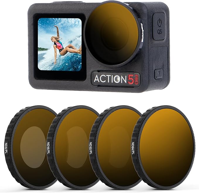 Walking Way ND Filter Set Compatible with DJI Osmo Action 5 Pro/Action 4-4 Pack (ND8/PL, ND16/PL, ND32/PL, ND64/PL),Neutral Density Filters HD Optical Glass/Multi-Coated