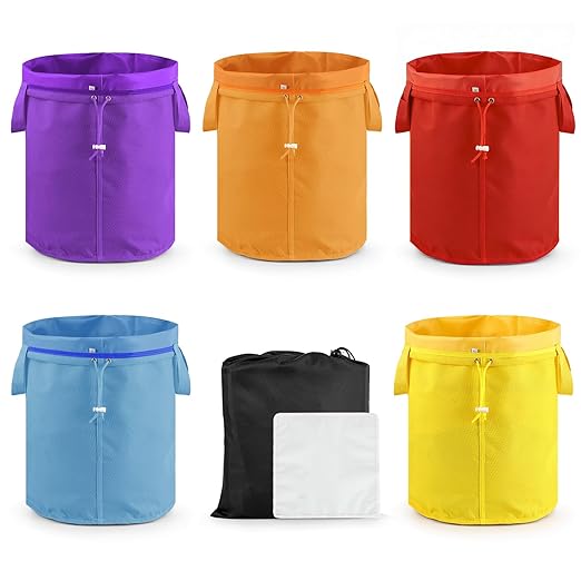 5 Gallon Filter Bag, 5 Pack Mesh Filter Bags with Handle 25-220 Micron Bags for Hydroponics, Brewing, Gardening, Reusable Straining Bag with Filter Screen and Storage Pouch