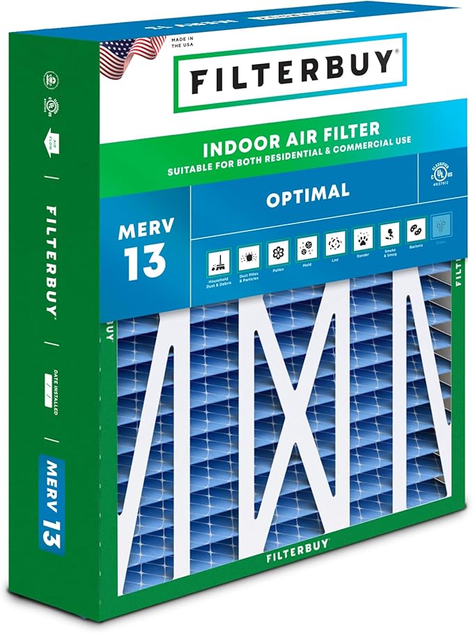 Filterbuy 17.5x21x5 Air Filter MERV 13 Optimal Smoke & Allergy Defense (1-Pack), Electrostatic Pleated HVAC AC Furnace Filters for Rheem, Ruud, and Protech (Actual Size: 17.13 x 20.63 x 4.38)