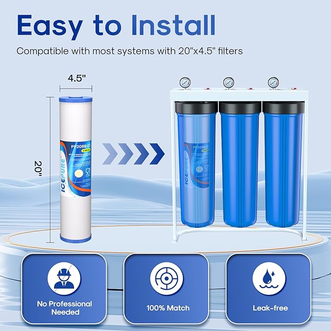 ICEPURE 5 Micron 20" x 4.5" Whole House Sediment and Carbon Water Filter Replacement Cartridge for AP810-2, SP-DD-5005-20BB, DGD-5005-20, FPMB5-20, P5-20BB, FP25B, SDG-45-2005, CMMF0520-45W1, 3PACK