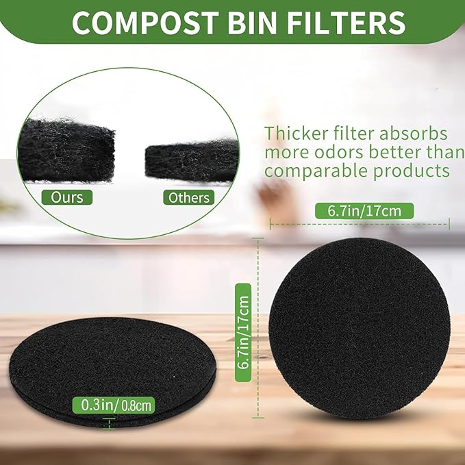 7.25 inch Compost Filters for Countertop Bin Saiqiang 12Pack Charcoal Filter for Kitchen Compost Bin Pail Replacement Filter Carbon Round Charcoal Filters for Compost Bucket