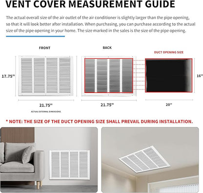 20x16 Air Return Grille(Duct Opening Size),Air Return Vent Cover,Flat Vent Cover,Rejillas De Aire Acondicionado Para Casa,Return Air Grilles,Outer Dimensions:21.75"Wx17.75"H(20"W x 16"H, Duct Opening)