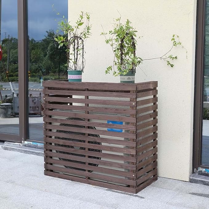 Wood Air Conditioner Fence Screen - Hide Outdoor Unit Stylishly with Tall Weatherproof Shutters Central Air Conditioner Covers (Brown L105Xw45Xh95Cm)