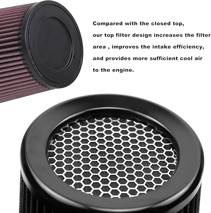 RYANSTAR 76mm 3" High Flow Round Tapered Cone Cool Air Filter Cleaner with Top Filter Design Long 270mm tall Black