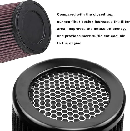 RYANSTAR 76mm 3" High Flow Round Tapered Cone Cool Air Filter Cleaner with Top Filter Design Long 270mm tall Black