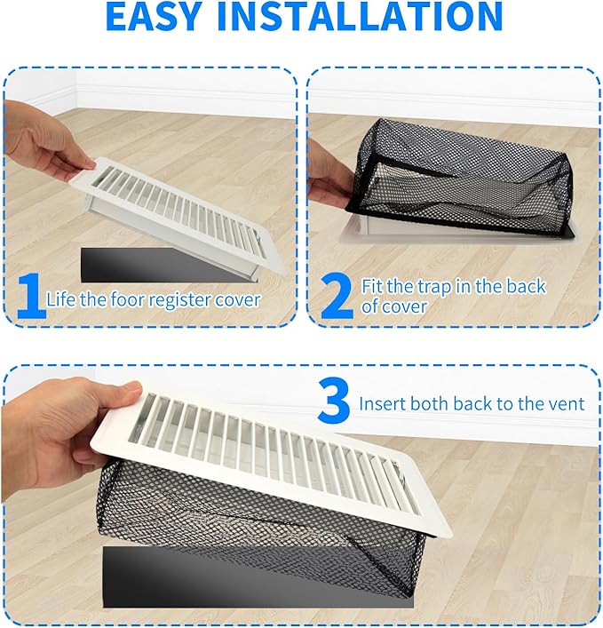 Floor Register Cover Trap, Floor Air Vent Cover Screen for Home Air Vent Filters 6-Pack Floor Vent Mesh Filters Net Trap (Trap 4x10 6-PCS)