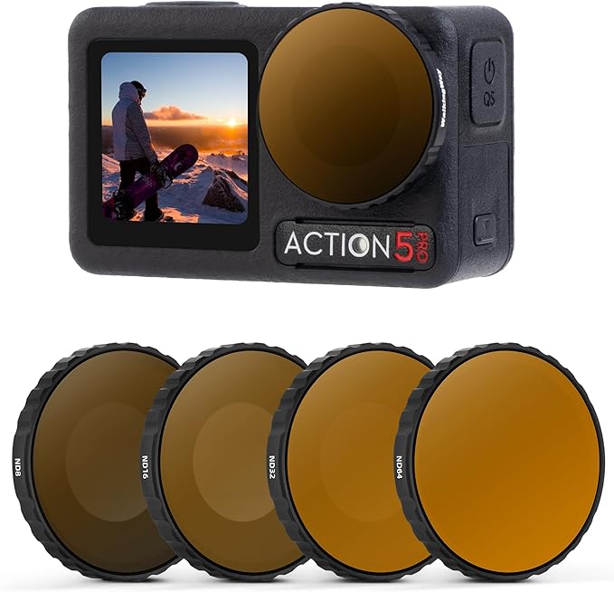 Walking Way ND Filter Set Compatible with DJI Osmo Action 5 Pro/Action 4-4 Pack (ND8, ND16, ND32, ND64), Neutral Density Filters HD Optical Glass/Multi-Coated/Aluminum Frame