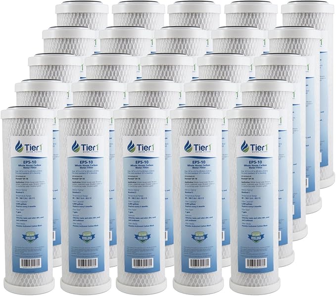 Tier1 5 Micron 10 Inch x 2.5 Inch | 25-Pack Whole House Carbon Block Water Filter Replacement Cartridge | Compatible with Pentek EP-10, 42-34373, 155531-43, CB-25-1005, MAXETW-975, Home Water Filter