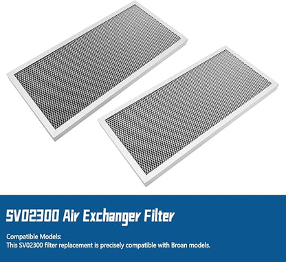 SV02300 Air Exchanger Filter Compatible with Broan Models, 15-3/8 x 7-1/8 x 5/8 Inches, 2 Pcs