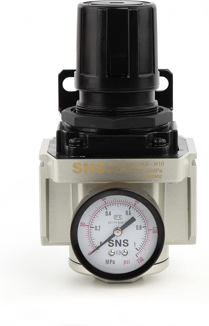 SNS Air Compressor Pressure Regulator With Bracket and Gauge Female Thread 1'' NPT 0-150 PSI Adjustable AR5000-N10