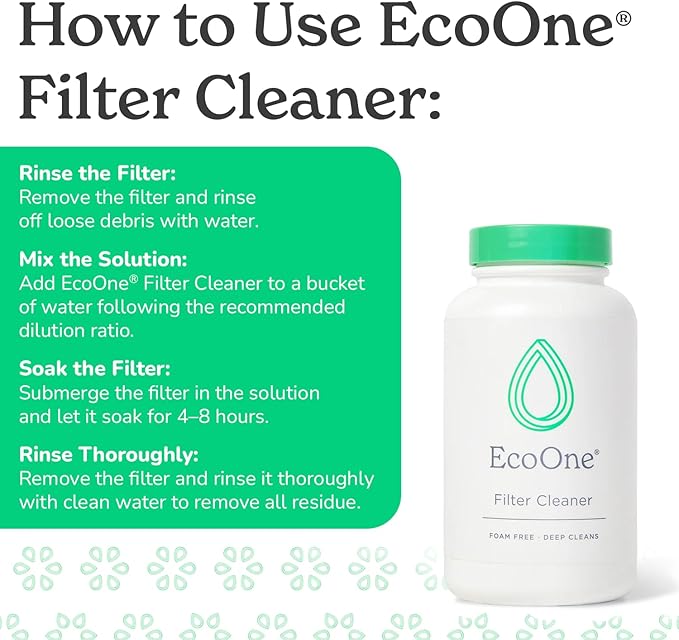 ecoone Filter Cleaner All-Natural Spa & Hot Tub Filter Cleaner | Foam-Free, Chlorine-Free, & Phosphate-Free Spa Filter Cleaner | Prolongs Filter Life and Leaves No Residue, 8 Oz
