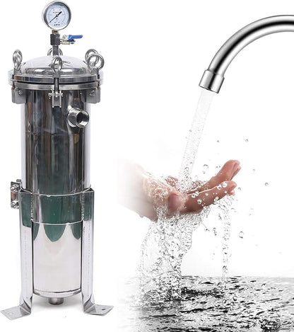 1" NPT Fluid Filter, 304 Stainless Steel - 2 Bag Filter Housing, 150PSL High Pressure Filtration System, 10t/h High Pressure Filter Available for Whole House