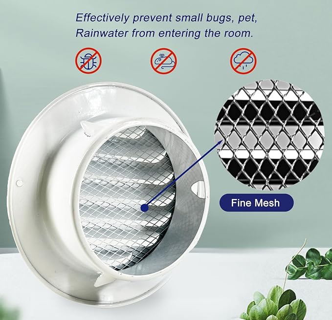 6 Inch White Soffit Vent Covers,LouanXpert Stainless Steel Round Air Vent Covers with Built-in Fine Mesh for Garage, Apartment,Office (150mm - 2PCS)