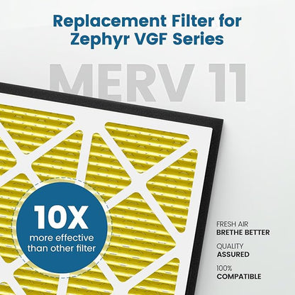 20x20x3 MERV 11 Air Filter Compatible with Zephyr VGF Series 20x20x3 Whole Home Deep Pleated Return Air Grille Filter, MERV 11 Air Filtration System, Yellow 2 Pack