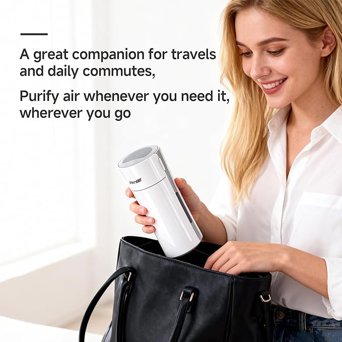 Home & Car HEPA Air Purifier USB-C Charging, Ultra-Quiet 22dB, Compact Design, Night Light, 360° Outlet, Suitable for Car Interiors, Desks, Dorms & Pet Crates