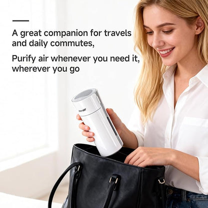 Home & Car HEPA Air Purifier USB-C Charging, Ultra-Quiet 22dB, Compact Design, Night Light, 360° Outlet, Suitable for Car Interiors, Desks, Dorms & Pet Crates