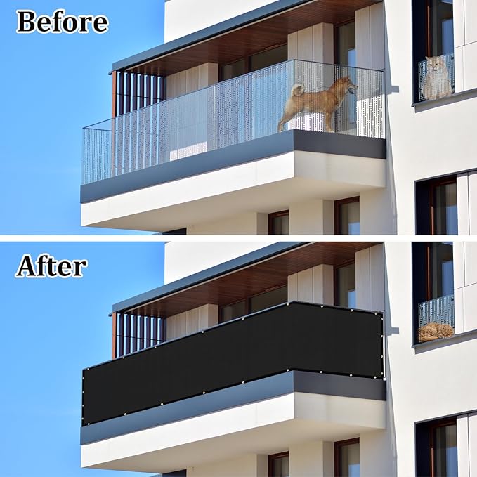 UPGRADE Balcony Privacy Screen Fence 6'X13' Outdoor HDPE Mesh Panels for Deck,Balcony,Backyard,Patio with Zip Ties Black (We Make Customized)