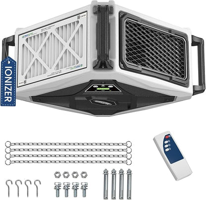 ALORAIR 2 Stage 270° Intake (580/780CFM) Air Filtration Systems Woodworking Built-In Ionizer with Remote Control & Strong Vortex Fan, Hanging Mode for Works Shop, Shop Dust Collectors, Purecare 780IG