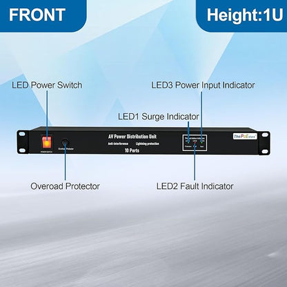 10 NEMA 5-15R Outlet Surge Protector PDU, 120V 15A 3600J 10KA, 1U Rack Mount Power Strip for Network Server Racks, AV Equipment, & More - 14AWG 6ft Cord