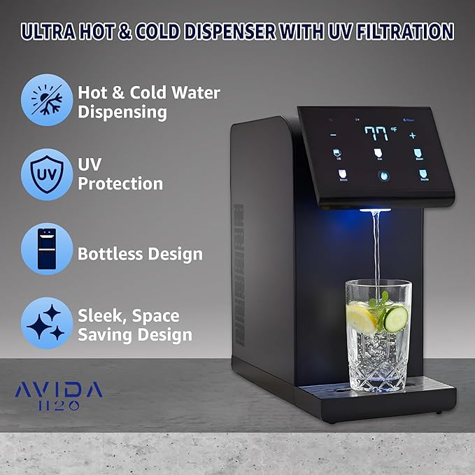Ultra Instant Hot & Cold Water Dispenser - Bottleless Water Dispenser Countertop, Full Installation Kit, Quiet Multi-Stage Filtration + UV Sterilization - Black