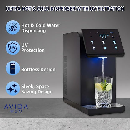 Ultra Instant Hot & Cold Water Dispenser - Bottleless Water Dispenser Countertop, Full Installation Kit, Quiet Multi-Stage Filtration + UV Sterilization - Black