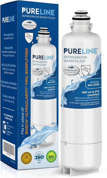 Pureline Replacement for Bosch® Ultra Clarity® Pro Water Filter, BORPLFTR50, 11025825, BORPLFTR55, 12028325, 11032531, 12033030, B36CT80SNS, B36CL80ENS, WFC100MF, WFS200MF Refrigerator Water Filter