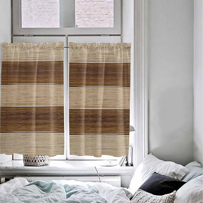 Retro Country Brown Wooden Board Window Valance Curtains, Farmhouse Gradient Plank Light Filtering Kitchen Valance with 3-inch Rod Pocket for Living Room Bathroom Bedroom,2 Panel,52x54In
