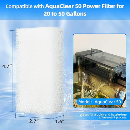 AQUANEAT 6-Pack Replacement Filter Sponge Pads, Aquarium Foam Insert Compatible with AquaClear 50, Fish Tank Filter Media