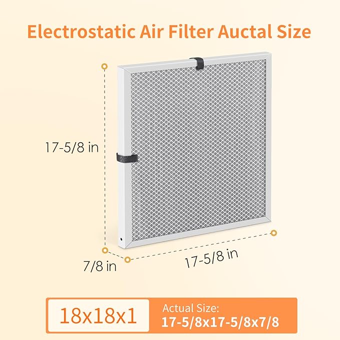2-Pack 18x18x1 MERV 8 Reusable & Washable Electrostatic Air Filters - Long-Lasting Filter for HVAC, Furnace & Air Conditioner Units, Actual Size: 17-5/8” x 17-5/8” x 7/8”
