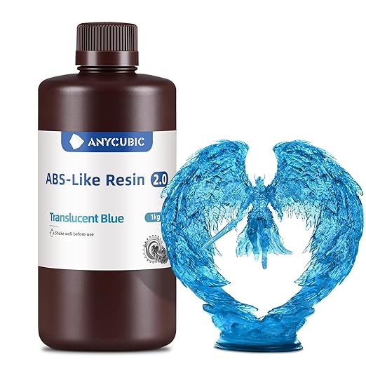 ANYCUBIC 2nd Gen Resin Technology ABS-Like Resin 2.0, 3D Printer Resin with High Toughness, More Precise Details, Low Odor, Wide Compatibility for All LCD Resin 3D Printers (Clear Blue, 1kg)