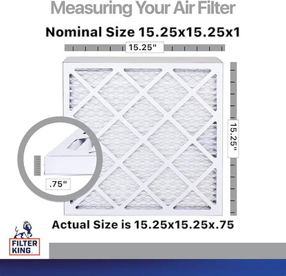 Filter King 15.25x15.25x1 Air Filter | 4-PACK | Carbon MERV 8 HVAC Pleated A/C Furnace Filters | MADE IN USA | Actual Size: 15.25 x 15.25 x .75"