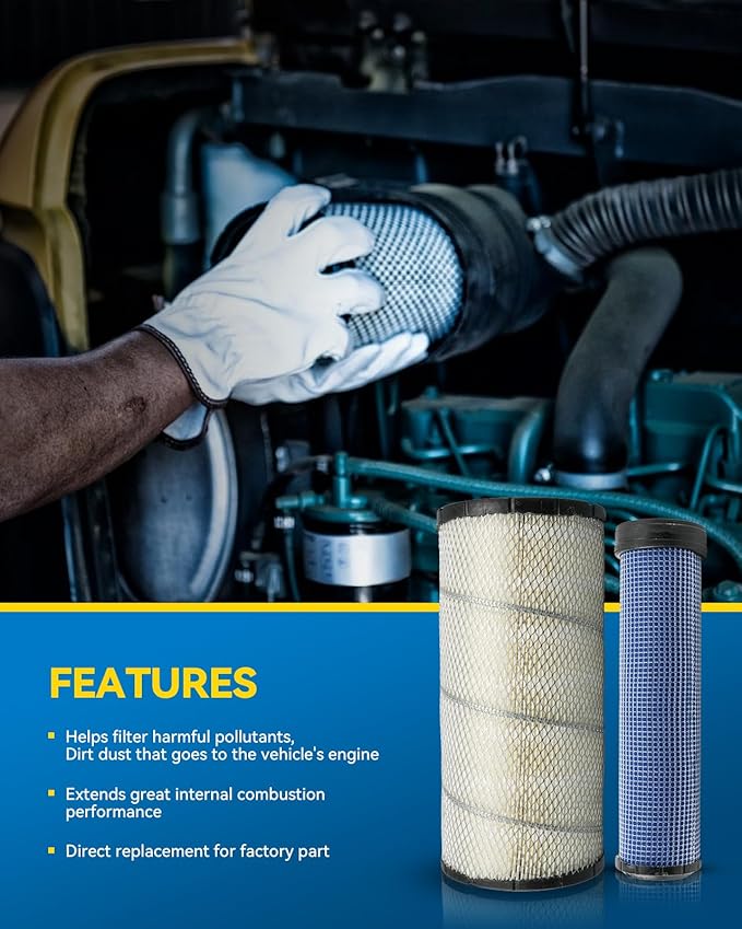 PHILTOP Air Filters Set P828889-P829333 Compatible with Donaldson, Caterpillar Cat Backhoe, Wix, John Deere, Case and Baldwin