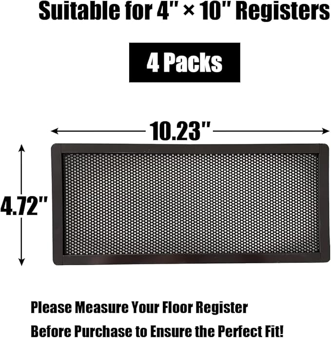 Floor Register Vent Cover- 4"x10" Magnetic Air Vent Screen Mesh Cover, Perfect for Wall/Ceiling/Floor Air Vent Filters (4-Packs)