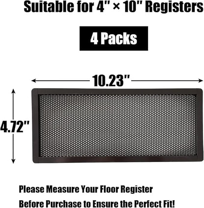 Floor Register Vent Cover- 4"x10" Magnetic Air Vent Screen Mesh Cover, Perfect for Wall/Ceiling/Floor Air Vent Filters (4-Packs)