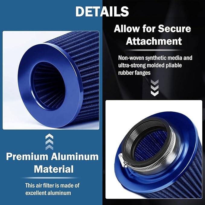 Universal Clamp-On Air Intake Filter, High Performance, Washable Filter, Replacement Air Filter, Flange Diameter 4inch/100mm (Blue)