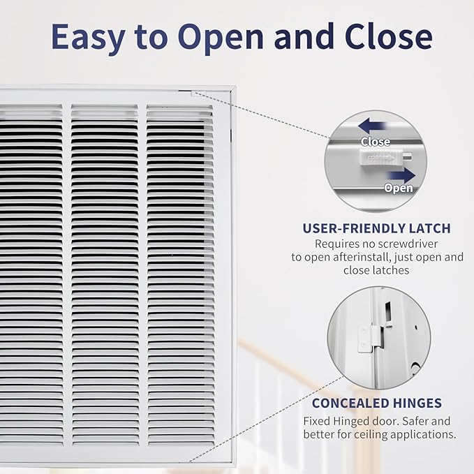 20"W x 24"H [Duct Opening Size] Steel Return Air Filter Grille - Removable Face/Door for 1 inch Filters -HVAC Vent Cover Grill - White [Outer Dimensions: 22 5/8"W X 26 5/8"H]