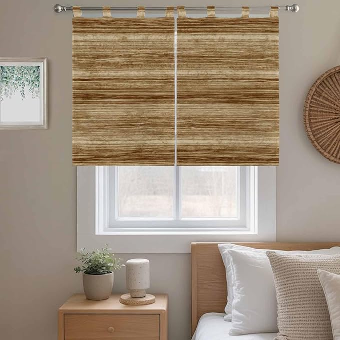 Vintage Western Bedroom Curtains 63 Inch Length, Window Curtains Tab Top, Rustic Farmhouse Wooden Grain Barn Door Light Filtering Window Treatments Drapes 42"x63" 2 Panel