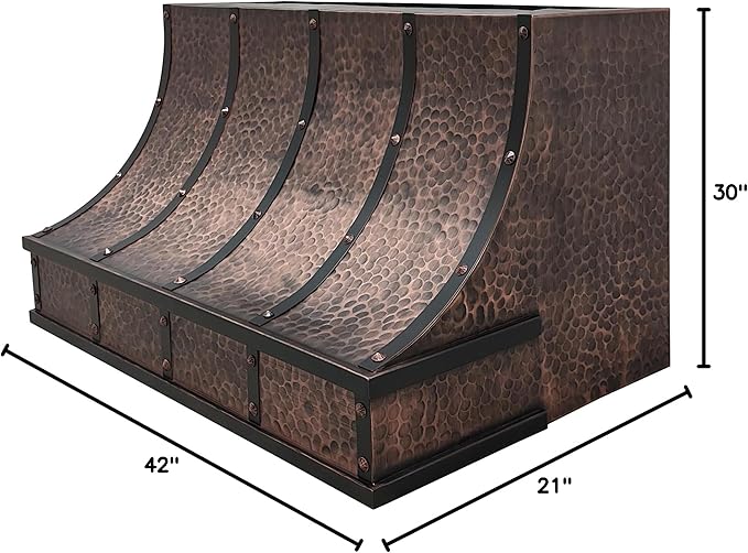 CT Copper Tailor Sloped Copper Vent Hood Wall Mount,30'' W,42''H, 610 CFM Exhaust Fan,Stainless Steel Vent,LED Light,Dishwasher-Safe Baffle Filters,VH8TR1