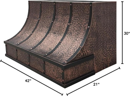 CT Copper Tailor Sloped Copper Vent Hood Wall Mount,30'' W,42''H, 610 CFM Exhaust Fan,Stainless Steel Vent,LED Light,Dishwasher-Safe Baffle Filters,VH8TR1