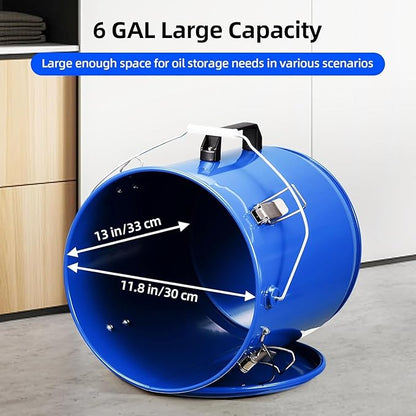 8 Gal Fryer Grease Bucket, Steel Oil Disposal Container with Rust-Proof Coating, Safety Lid & Lock Clips & Filter Bag for Cooking Grease Storage & Transport,Blue