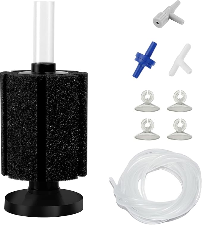 AQUANEAT Aquarium Air Powered Sponge Filter, Fish Tank Bio Bubble Filter with Airline Tubing, Valves, Suction Cup(Up to 50Gal)