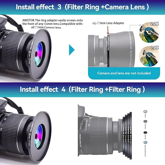 46mm Lens to 77mm Camera Lens Adapter,46mm to 77mm Filter Step-Up Adapter Ring,Compatible All 77mm Filter Accessory
