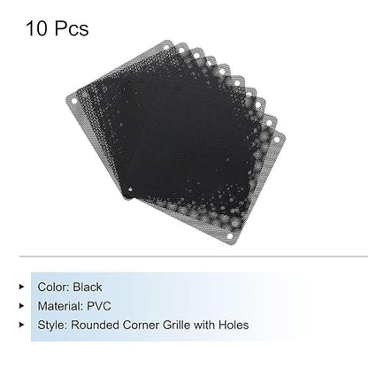 MECCANIXITY 10PCS PC Dust Filter, 120mmx120mm PVC Computer Case Cooler Dustproof Mesh Cover Fan Grills for Computer Chassis Speaker, Black