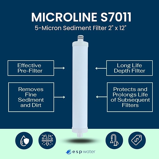 Microline Sediment Filter 5 Micron S7011 Cartridge – Reduces Sediment and Particulates in CTA RO, BRS3, Pentek RS-21SED5, Clack FI-S-7011 – Softener System – 10 x 2.5 Inch White
