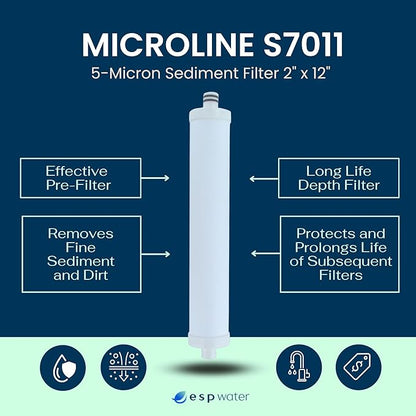 Microline Sediment Filter 5 Micron S7011 Cartridge – Reduces Sediment and Particulates in CTA RO, BRS3, Pentek RS-21SED5, Clack FI-S-7011 – Softener System – 10 x 2.5 Inch White