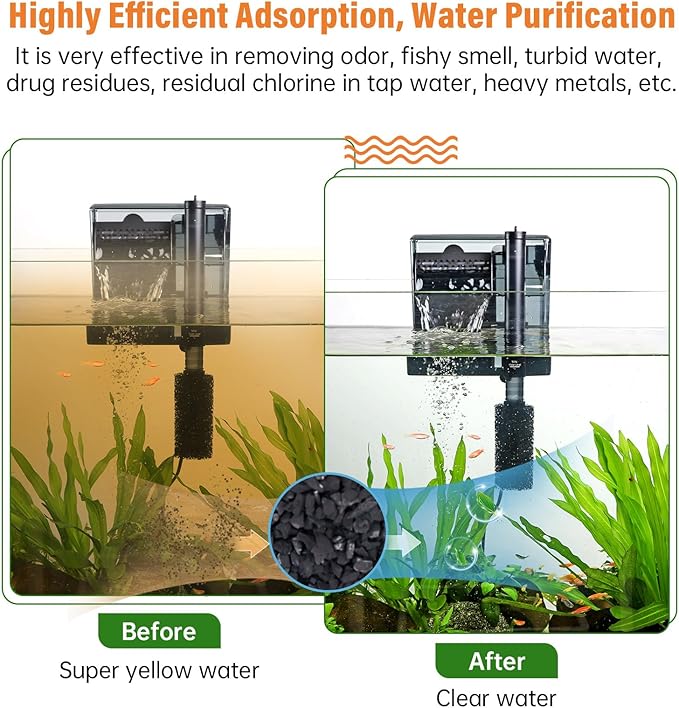 hygger Aquarium Activated Carbon, Premium Natural Coconut Shell Activated Charcoal for Freshwater and Saltwater, Fish Tank Filter Media, Water Purification Carbon (45.8 oz with Fine Mesh Bag)