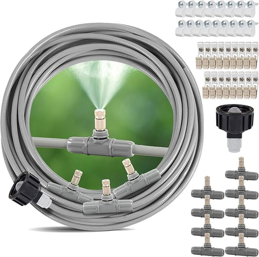 40FT Misters for Outside Patio - 9 Mist Nozzles & 3/4'' Adapter, Water Misters for Cooling Outdoor, Easy to Install, Misting System for Patio, Pool, Garden, Waterpark, Trampoline, Greenhouse