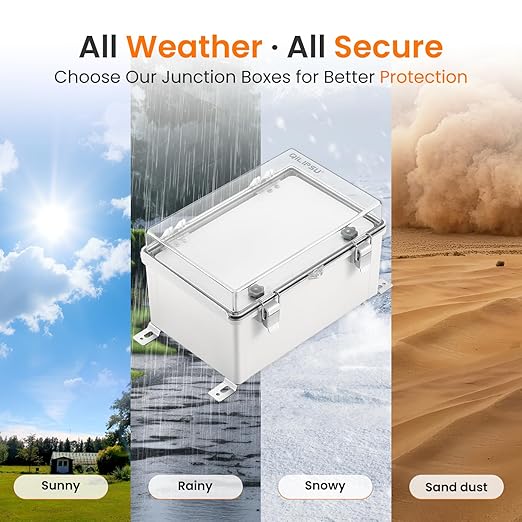 QILIPSU Waterproof Junction Box IP67 Outdoor Plastic Electrical Project Enclosure Weatherproof with Inner Door, Mounting Plate, Wall Brackets, Hinged Clear Cover 11.8"x7.9"x6.7" CC-D