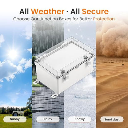 QILIPSU Waterproof Junction Box IP67 Outdoor Plastic Electrical Project Enclosure Weatherproof with Inner Door, Mounting Plate, Wall Brackets, Hinged Clear Cover 11.8"x7.9"x6.7" CC-D
