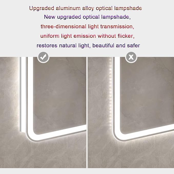 Smart Illuminated LED Bathroom Mirror，Bathroom Mirror with LED Lights，Energy-Saving LED Smart Mirrors，LED Mirror for Bathroom，with Demister Pad and Smart Touch Switch(H75*W100cm/H29.5*W39.4IN)